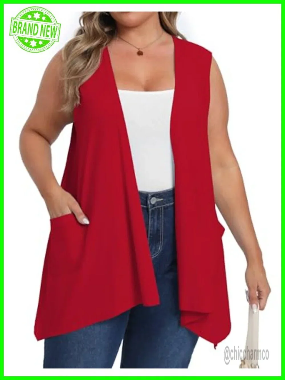 Lightweight Plus Size Sleeveless Cardigan with Pockets Summer Open Front Shawl